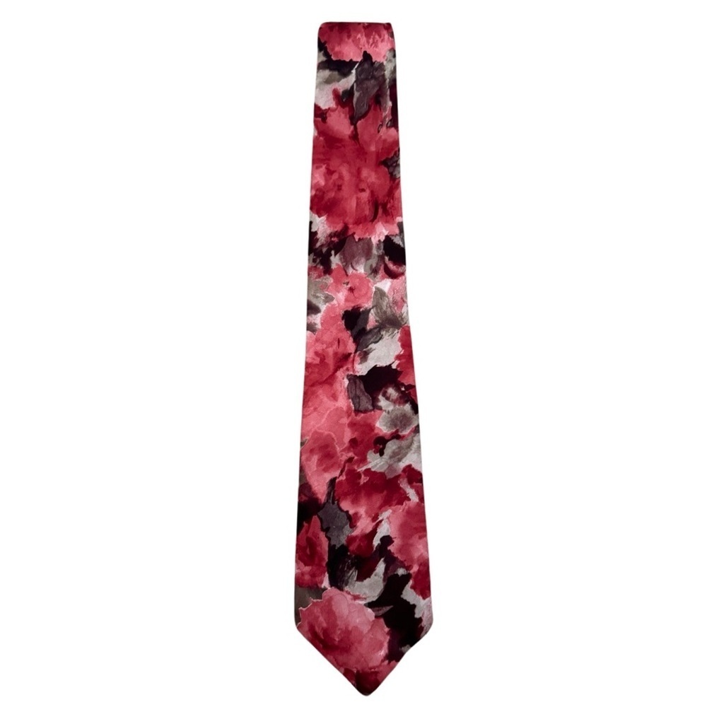 Made in Italy All Silk Handmade Tie Men’s Multi Color Red Pink Floral Abstract